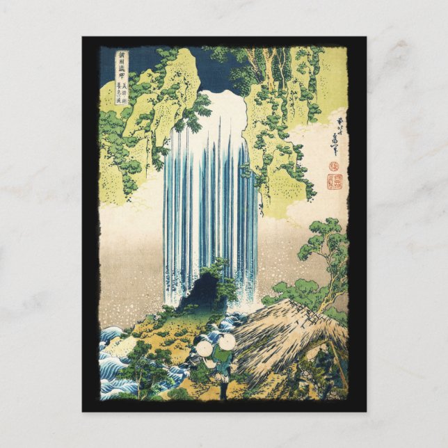 Oriental Painting Waterfall Above Shack Postcard (Front)