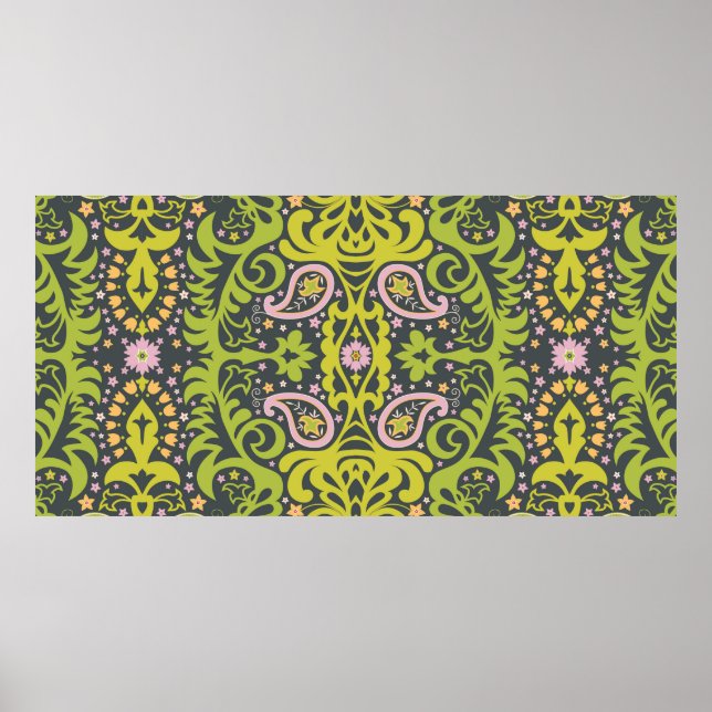 Oriental paisley ornament; decorative seamless flo poster (Front)