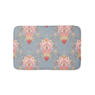 Oriental Paisley Peacock Feather Background Bath Mat