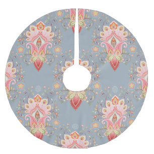Oriental Paisley Peacock Feather Background Brushed Polyester Tree Skirt