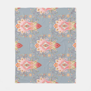 Oriental Paisley Peacock Feather Background Fleece Blanket