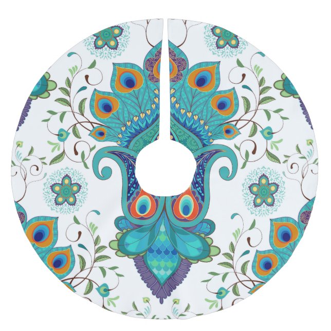 Oriental paisley, peacock feather pattern. brushed polyester tree skirt (Front)