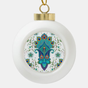 Oriental paisley, peacock feather pattern. ceramic ball christmas ornament