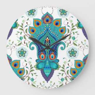Oriental paisley, peacock feather pattern. large clock