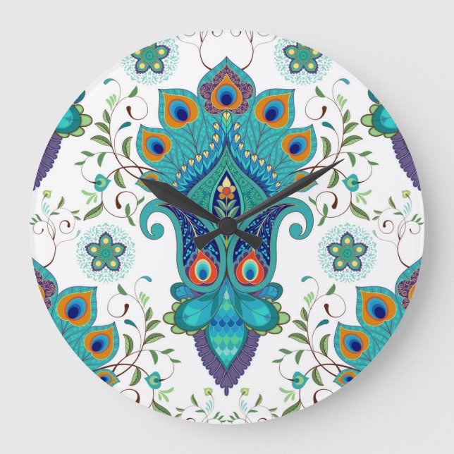 Oriental paisley, peacock feather pattern. large clock (Front)