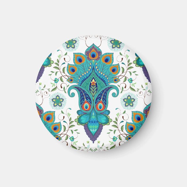 Oriental paisley, peacock feather pattern. magnet (Front)
