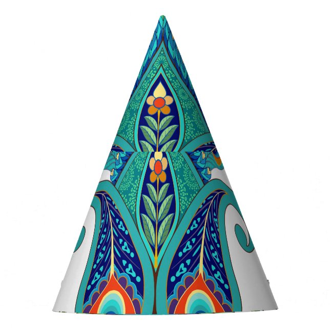Oriental paisley, peacock feather pattern. party hat (Front)