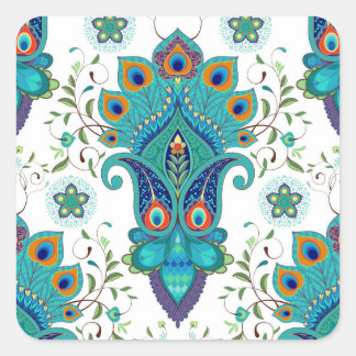 Oriental paisley, peacock feather pattern. square sticker