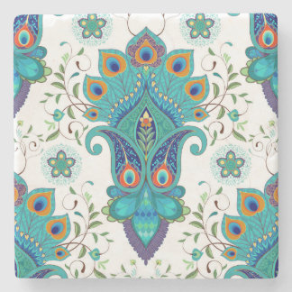 Oriental paisley, peacock feather pattern. stone coaster