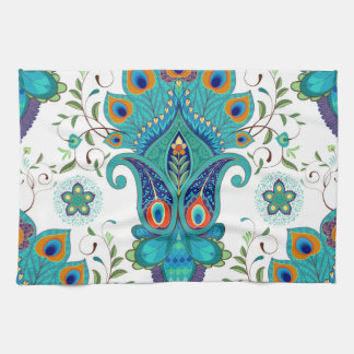 Oriental paisley, peacock feather pattern. tea towel