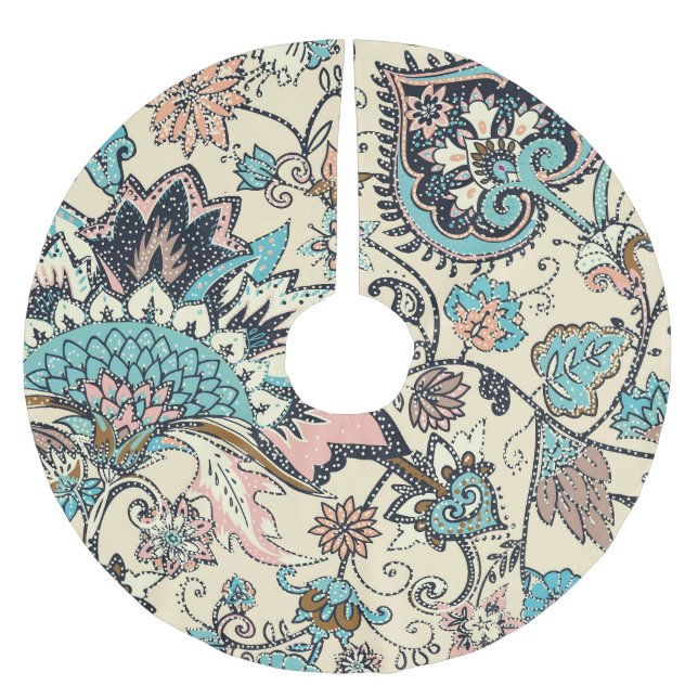 Oriental Paisley: Stylised Textile Elegance. Brushed Polyester Tree Skirt (Front)