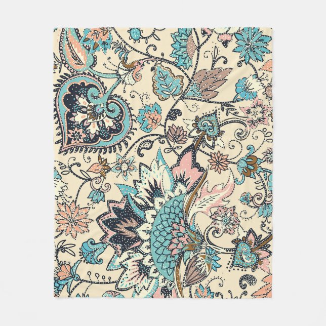 Oriental Paisley: Stylised Textile Elegance. Fleece Blanket (Front)