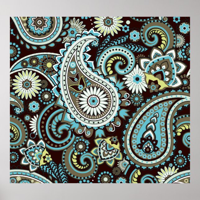 Oriental Paisley Vintage Seamless Pattern Poster (Front)