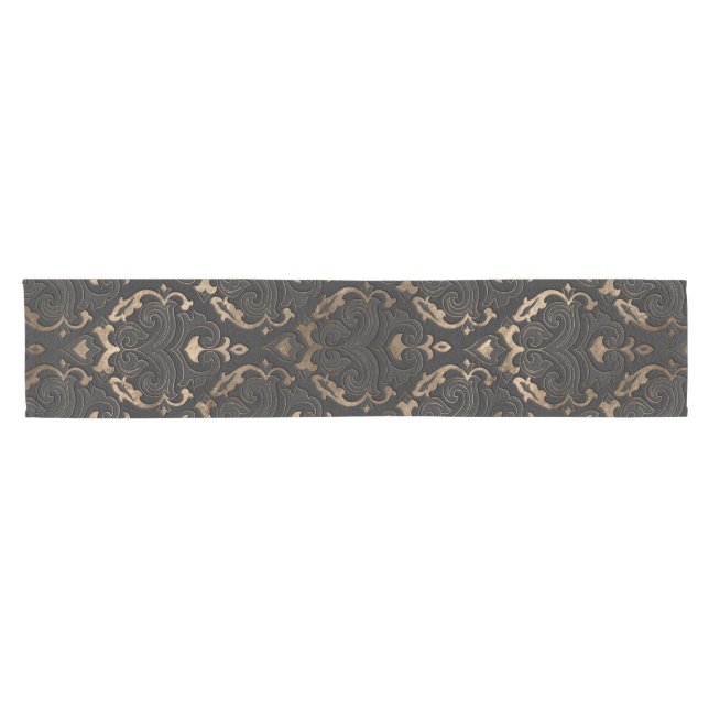 Oriental Pattern - Black Leather and gold Short Table Runner (Horizontal)