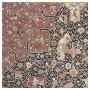 Oriental Persian Hunting Rug Print Pattern Fabric