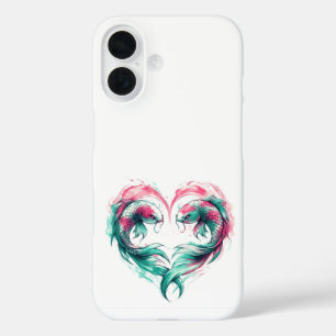Oriental pink and teal love heart koi tattoo Case