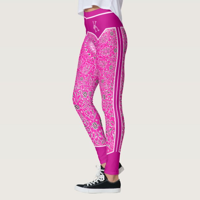 Oriental Pink Arabesques Monogram Customised Leggings (Left)