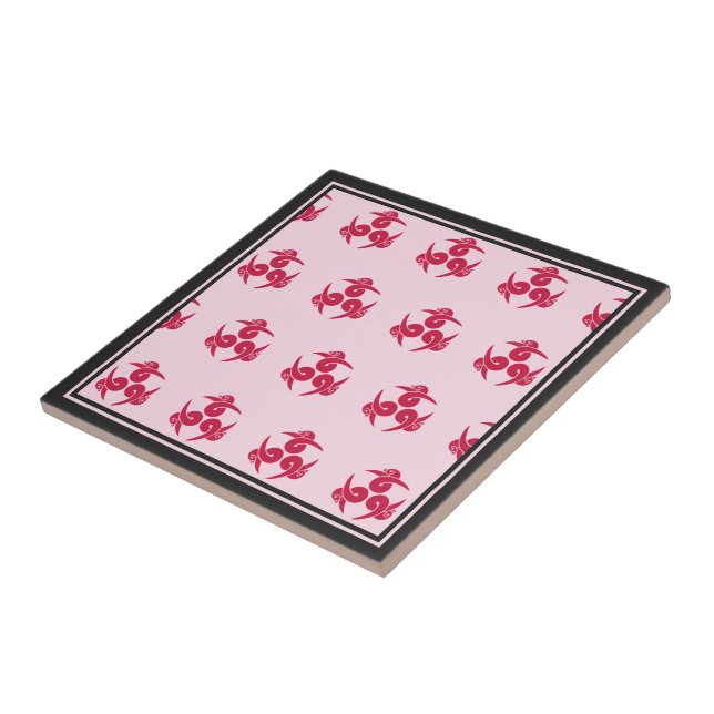 Oriental Pink Grey Three Geese Japan Mon Art Tile (Side)