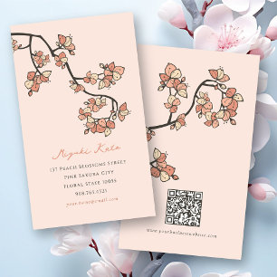 Oriental Pink Peach Blossoms Elegant Chic Sakura Business Card
