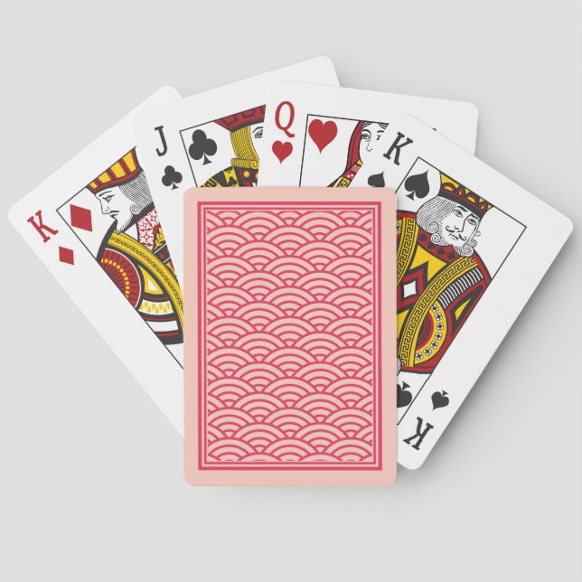 Oriental Pink Sakura Koinobori Fish Scale Pattern Playing Cards (Back)