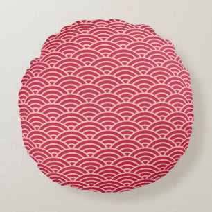 Oriental Pink Sakura Koinobori Fish Scale Pattern Round Cushion