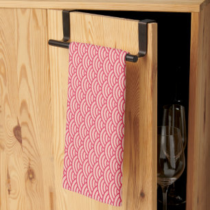 Oriental Pink Sakura Koinobori Fish Scale Pattern Tea Towel