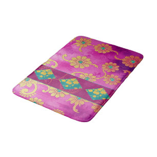 ORIENTAL Pink Turquoise Floral - Bath Mat Rug