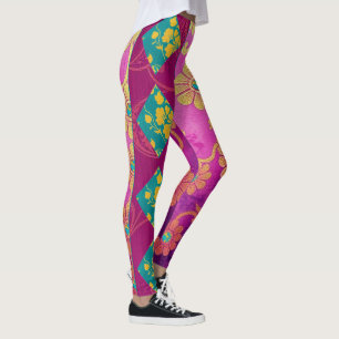 ORIENTAL Pink Turquoise Floral - Leggings 