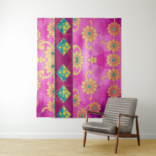 ORIENTAL Pink Turquoise Floral - Tapestry
