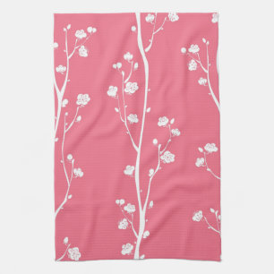 Oriental plum blossom pattern tea towel