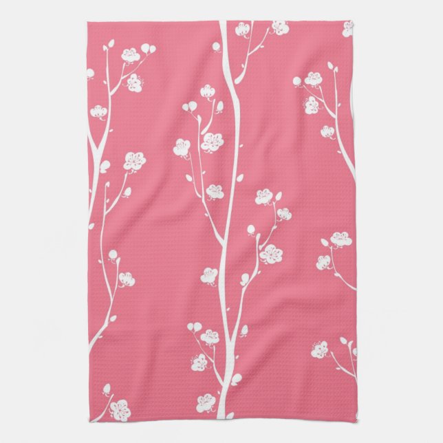 Oriental plum blossom pattern tea towel (Vertical)