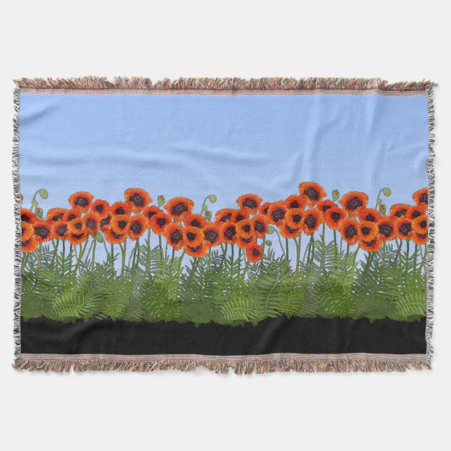 Oriental Poppy Garden Throw Blanket (Front)