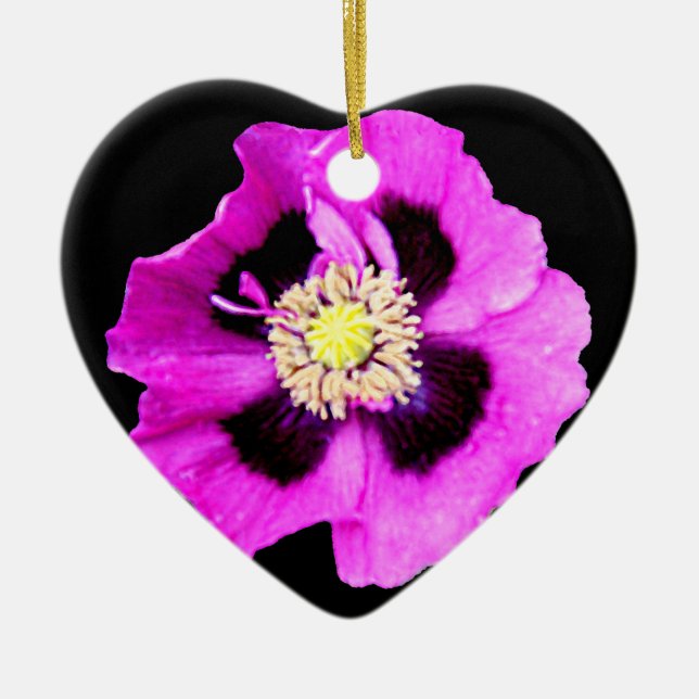 Oriental Poppy heart ornament black (Front)