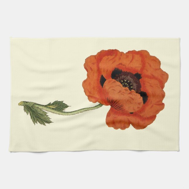 Oriental Poppy Kitchen Tea Towel (Horizontal)