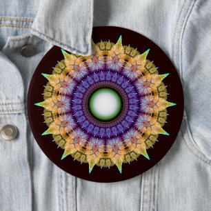 Oriental radiating colorful pattern 6 cm round badge