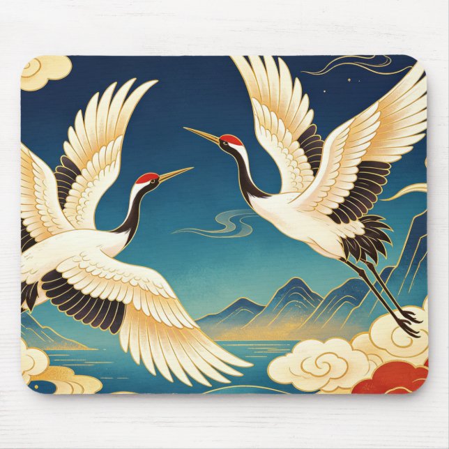 Oriental Red Crowned Crane Mouse Pad (Front)