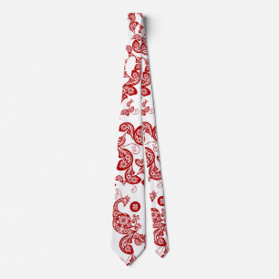 Oriental Red Floral Peacock Paisley Pattern Tie