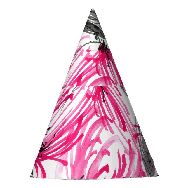 Oriental Red Flower: Watercolor Pattern. Party Hat (Front)