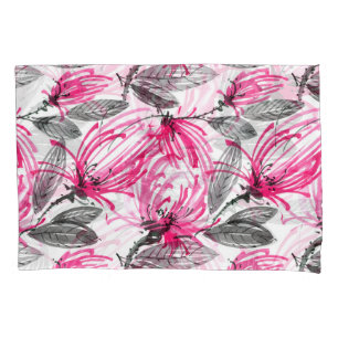 Oriental Red Flower: Watercolor Pattern. Pillowcase