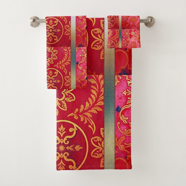 ORIENTAL Red Golden Pattern - Bath Towel Set (Insitu)