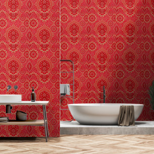 ORIENTAL Red Golden Pattern -  Wallpaper