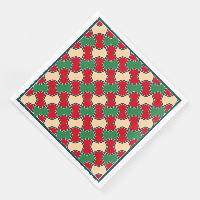 Oriental Red Green Bow Tie Geometric Pattern Napkin (Corner)