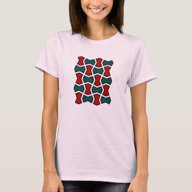 Oriental Red Green Bow Tie Geometric Pattern T-Shirt (Front)