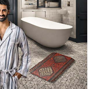 Oriental red runner pattern bath mat