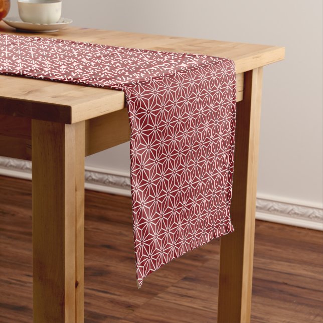 Oriental Red Shinshu Asanoha Japan Pattern Short Table Runner (In Situ)
