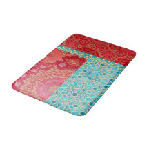 ORIENTAL Red Turquoise Pattern - Bath Mat Rug
