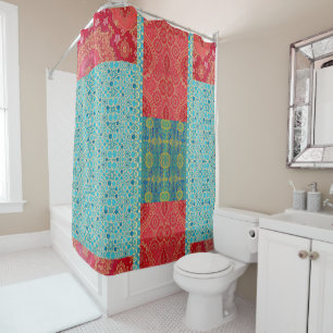 Oriental Red Turquoise Pattern - Shower Curtain