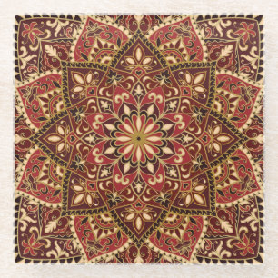 Oriental Red: Vintage Floral Carpet Glass Coaster