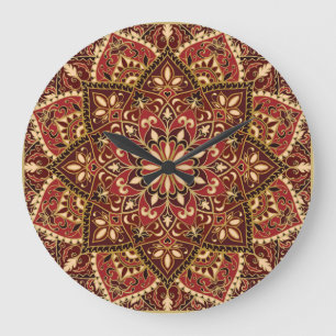 Oriental Red: Vintage Floral Carpet Large Clock