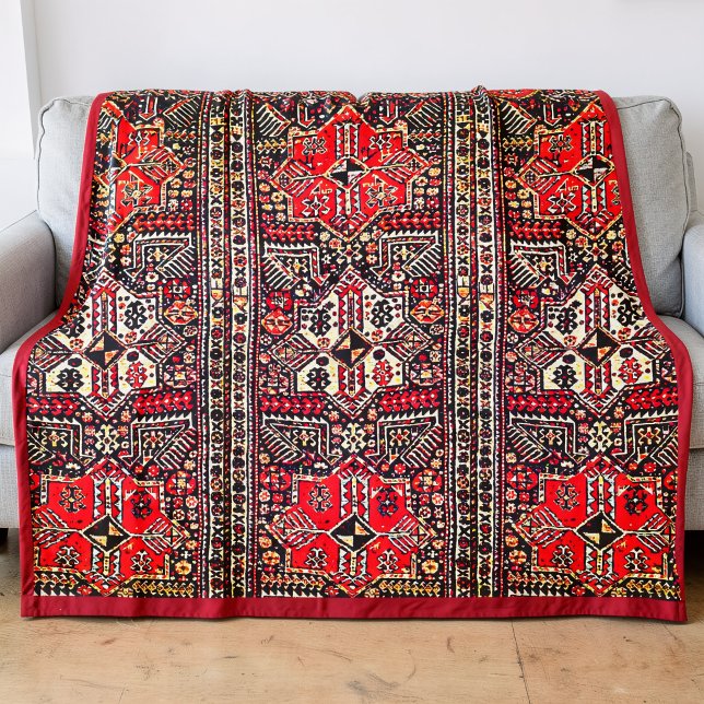 Oriental Red&White Geometric Tribal  Pattern Fleece Blanket (Creator Uploaded)